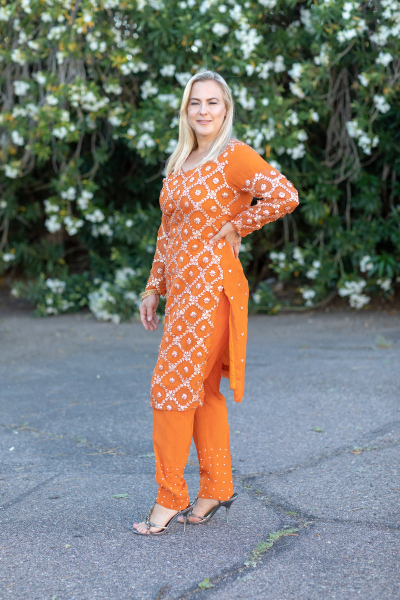 Orange Chiffon Suit - Salwar Kameez - Trendz & Traditionz Boutique