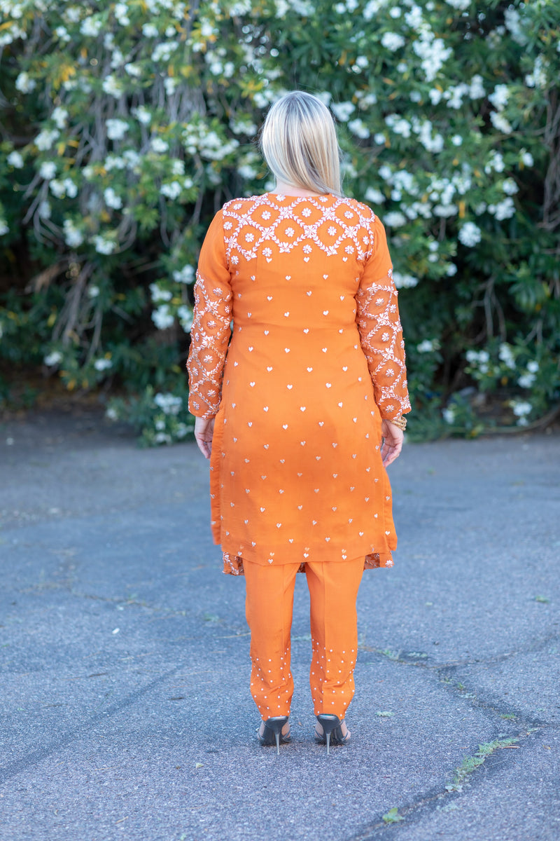 Orange Chiffon Suit - Salwar Kameez - Trendz & Traditionz Boutique