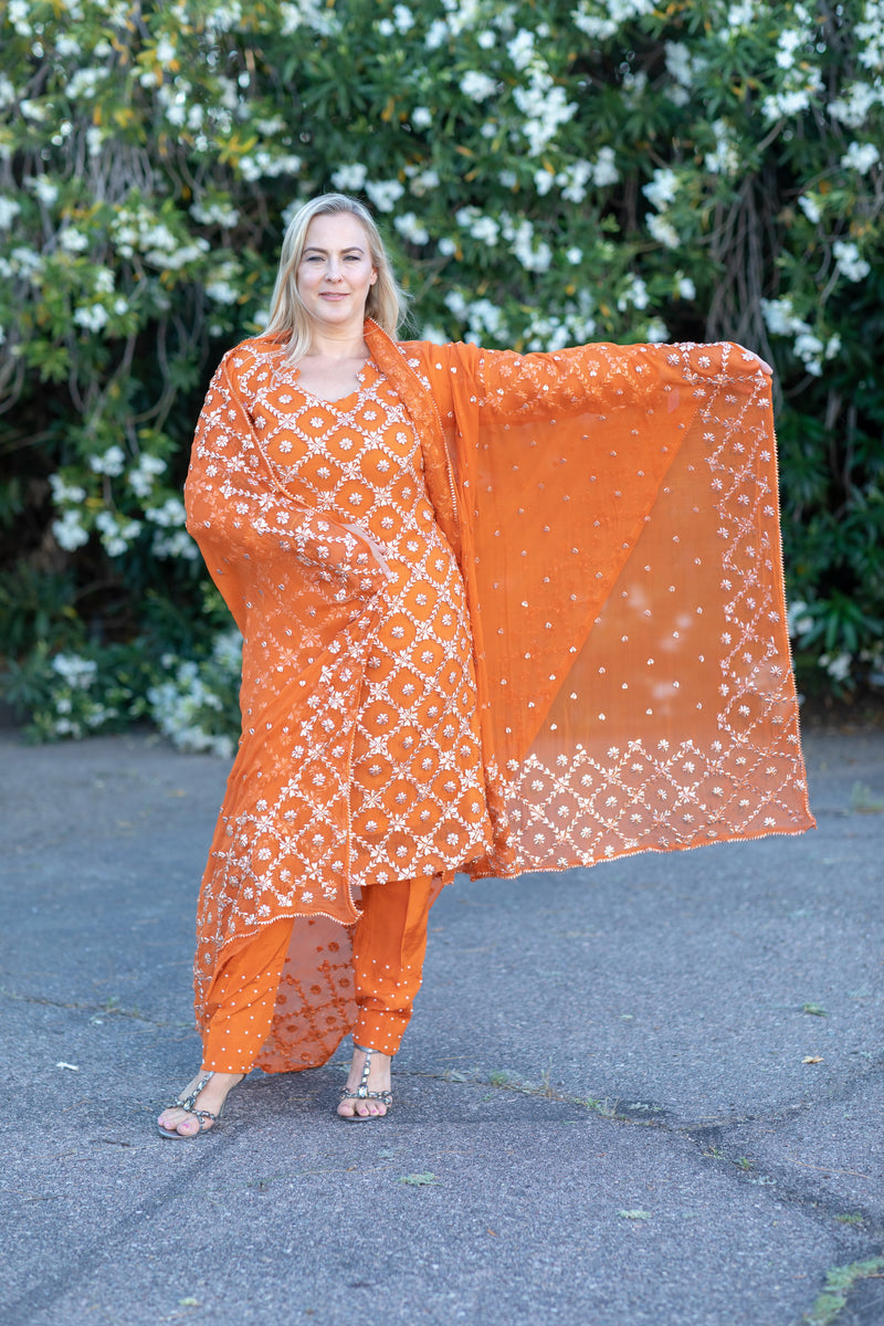 Orange Chiffon Suit - Salwar Kameez - Trendz & Traditionz Boutique