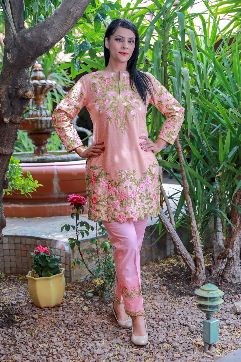 Pink Brocade and Cotton Suit - Salwar Kameez - Trendz & Traditionz Boutique 