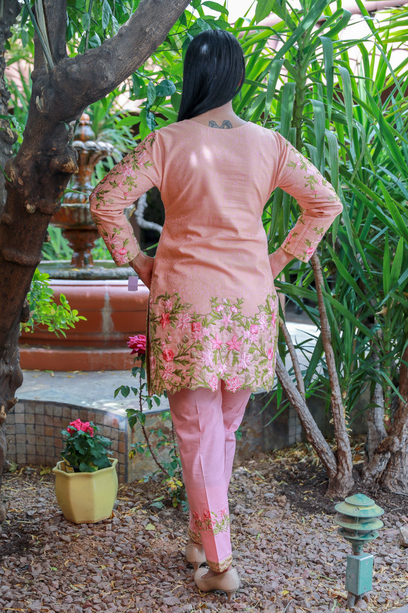 Pink Brocade and Cotton Suit - Salwar Kameez - Trendz & Traditionz Boutique 