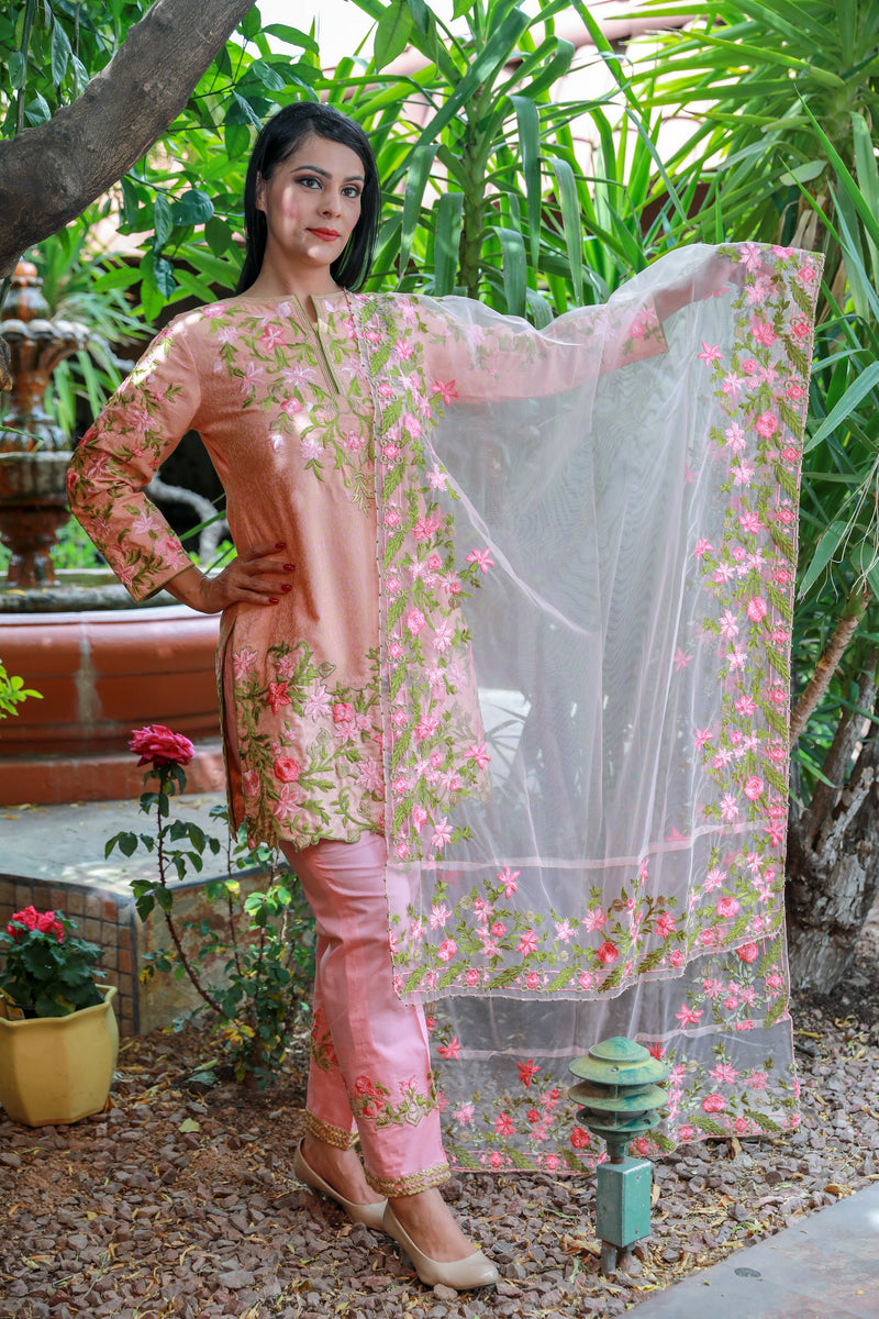 Pink Brocade and Cotton Suit - Salwar Kameez - Trendz & Traditionz Boutique 