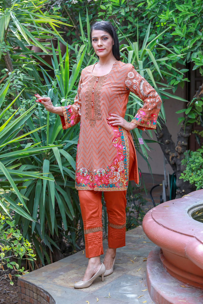 Orange Mysouri Cotton Net Suit - Salwar Kameez by Chaadi - Trendz & Traditionz Boutique 