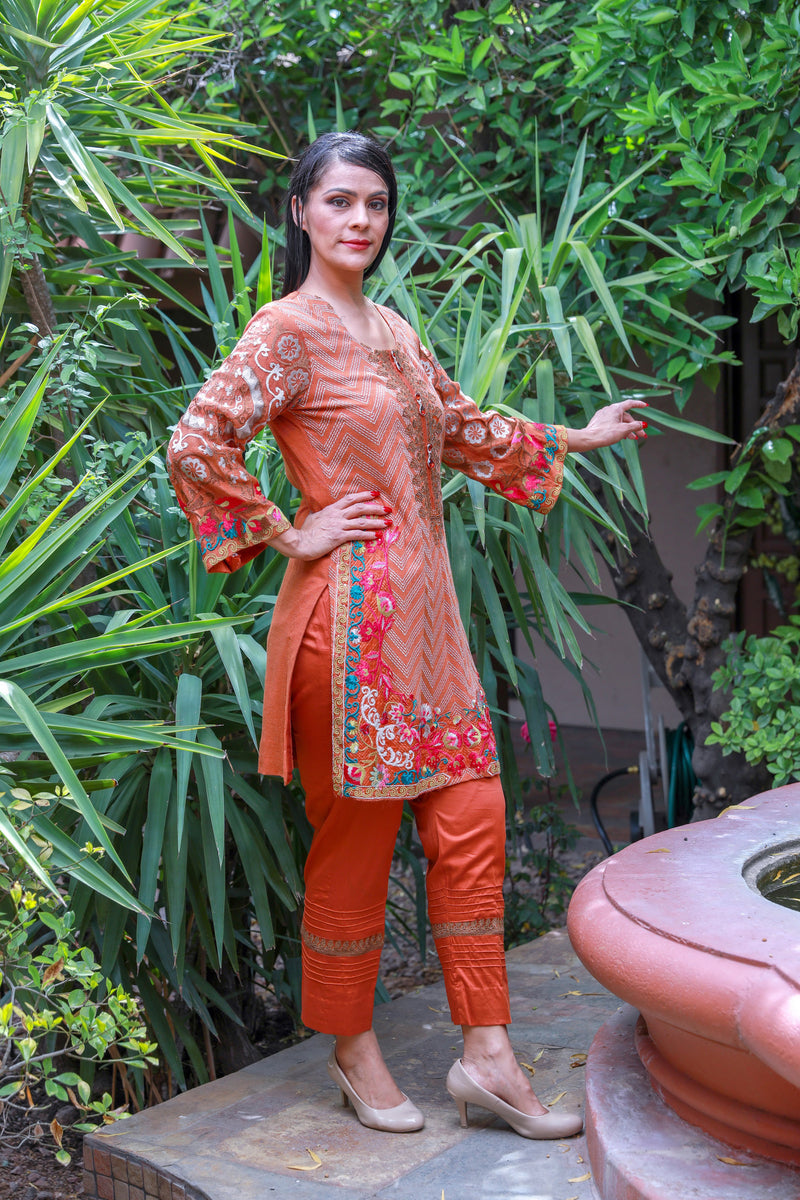 Orange Mysouri Cotton Net Suit - Salwar Kameez by Chaadi - Trendz & Traditionz Boutique 
