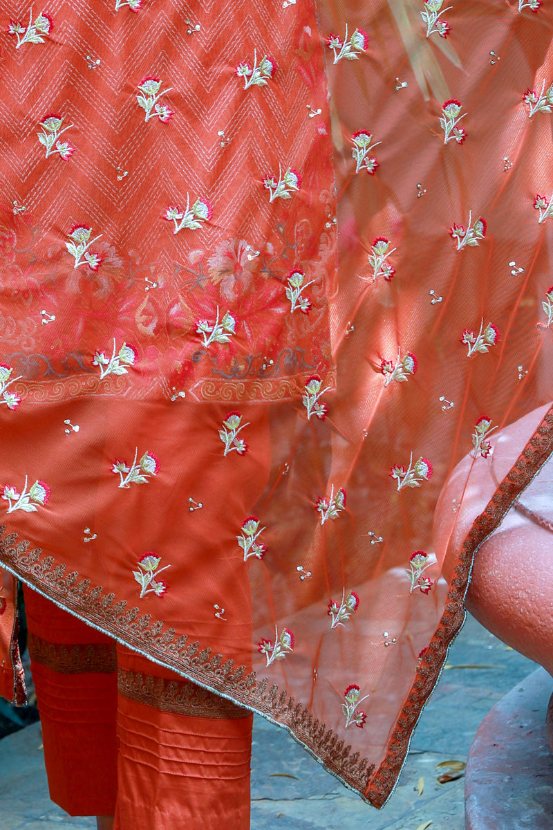 Orange Mysouri Cotton Net Suit - Salwar Kameez by Chaadi - Trendz & Traditionz Boutique 