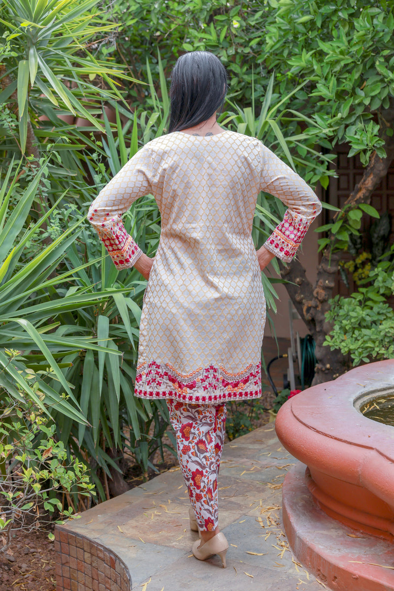 Tan Cotton Suit Salwar Kameez by Mina Hasan - Trendz & Traditionz Boutique 