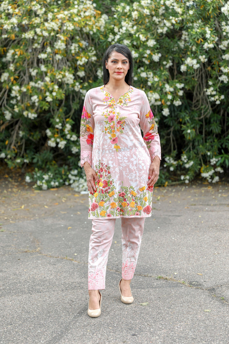 Pink Cotton Lawn Suit by Mina Hasan - Trendz & Traditionz Boutique 