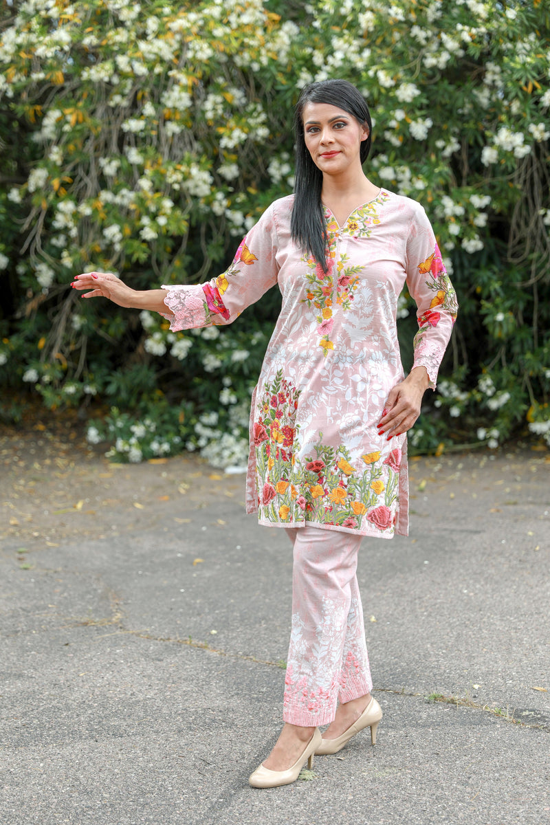 Pink Cotton Lawn Suit by Mina Hasan - Trendz & Traditionz Boutique 