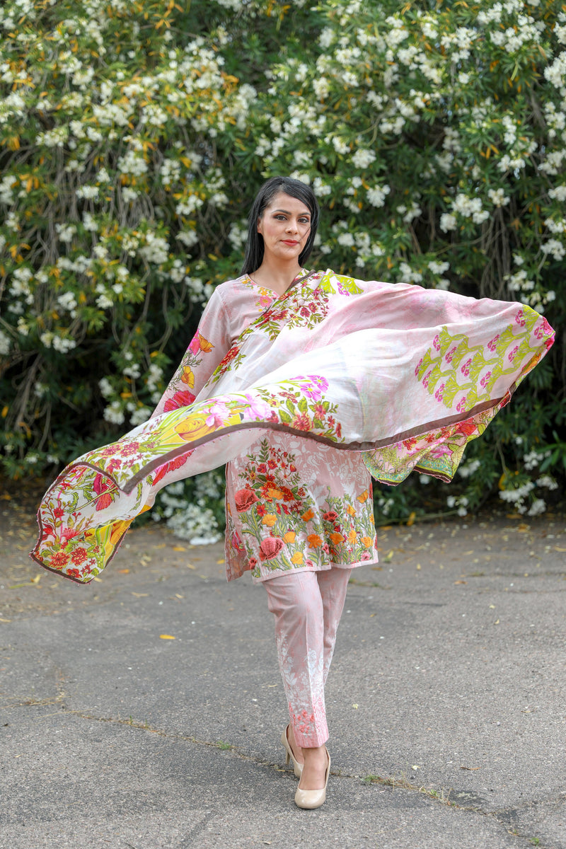Pink Cotton Lawn Suit by Mina Hasan - Trendz & Traditionz Boutique 