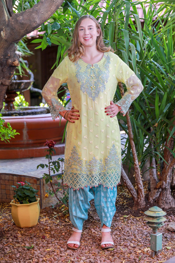 Yellow Chiffon Salwar Kameez Suit - Trendz & Traditionz Boutique 