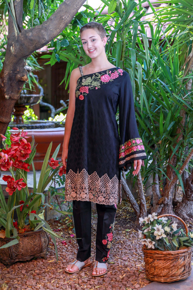 Black Embroidery Cotton Suit-Salwar Kameez by Designer Zarqash- Trendz & Traditionz Boutique 