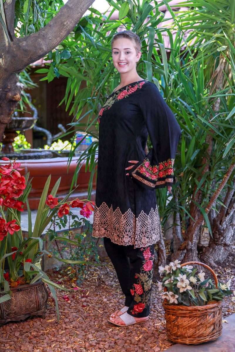 Black Embroidery Cotton Suit-Salwar Kameez by Designer Zarqash- Trendz & Traditionz Boutique 