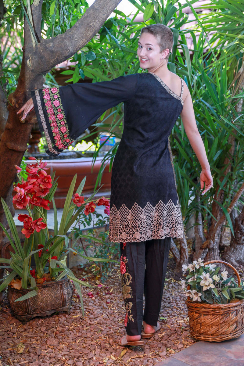 Black Embroidery Cotton Suit-Salwar Kameez by Designer Zarqash- Trendz & Traditionz Boutique 