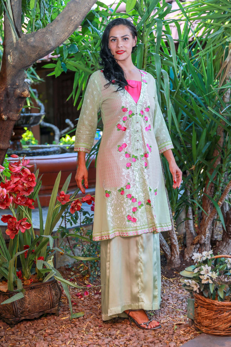 Light Green Swiss Lawn Suit-Salwar Kameez by Designer Gulahamed - Trendz & Traditionz Boutique 