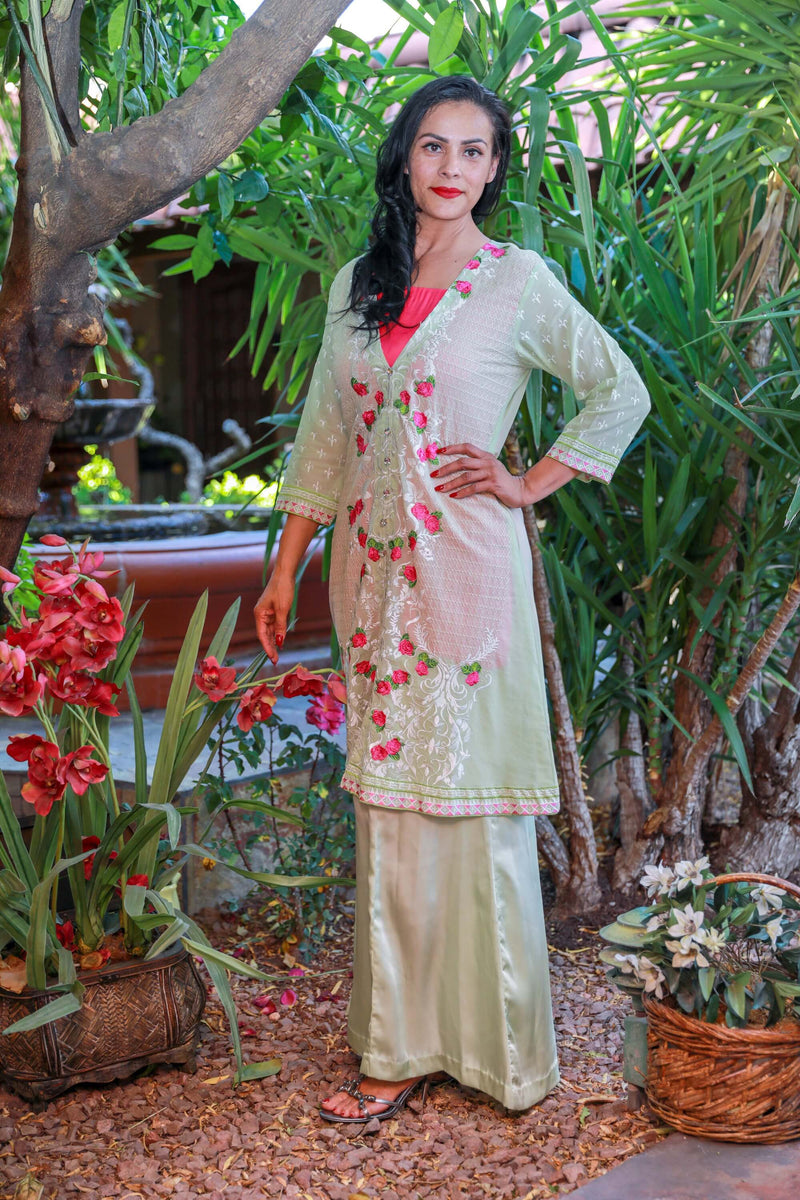 Light Green Swiss Lawn Suit-Salwar Kameez by Designer Gulahamed - Trendz & Traditionz Boutique 