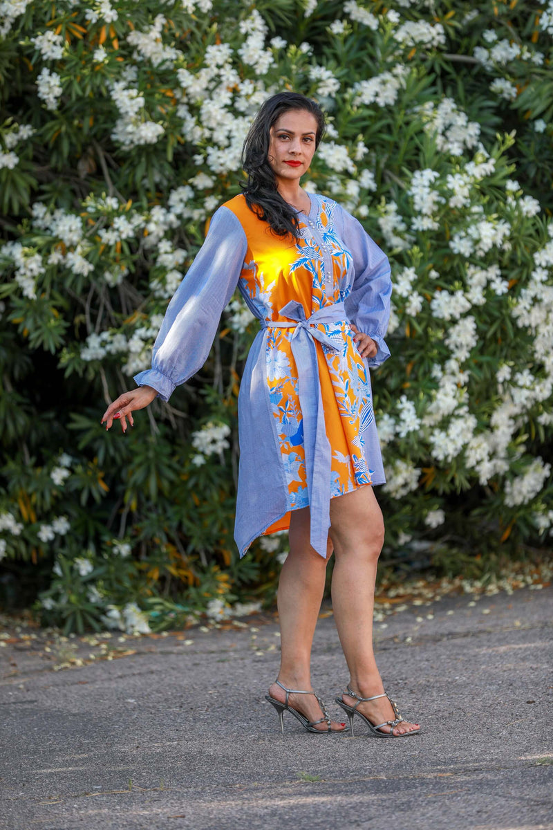 Long Sleeve Print Tie Dress - Trendz & Traditionz Boutique