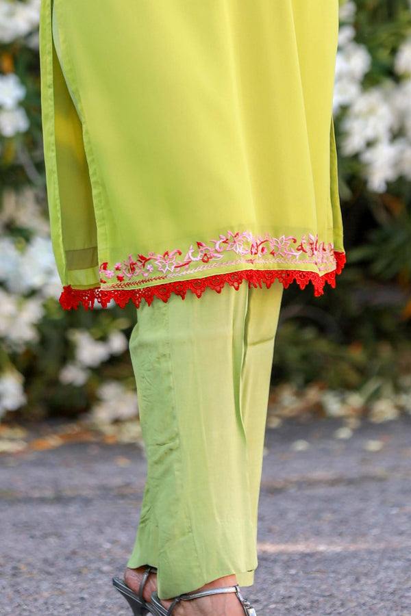Lime Green Chiffon Salwar Kameez Suit - Trendz & Traditionz Boutique 
