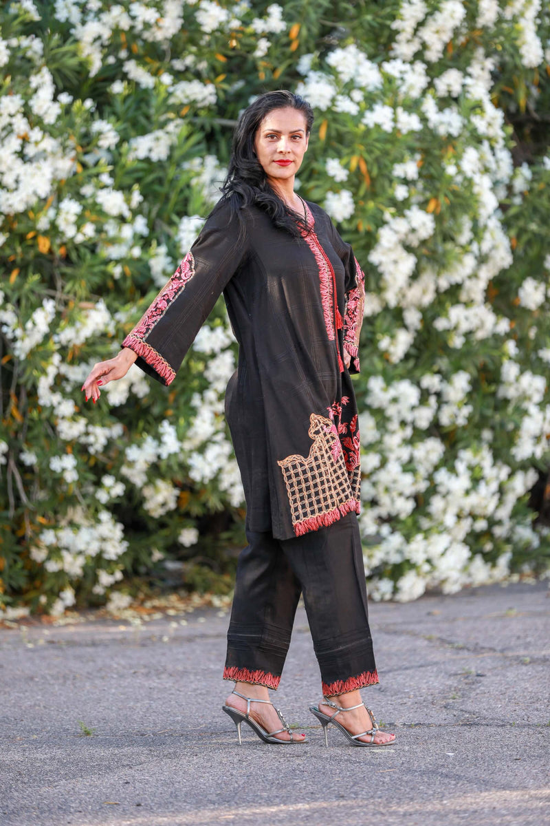 Black Floral Embroidered Chiffon Salwar Kameez Suit- Trendz & Traditionz Boutique 