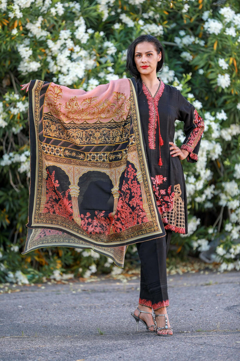 Black Floral Embroidered Chiffon Salwar Kameez Suit- Trendz & Traditionz Boutique 
