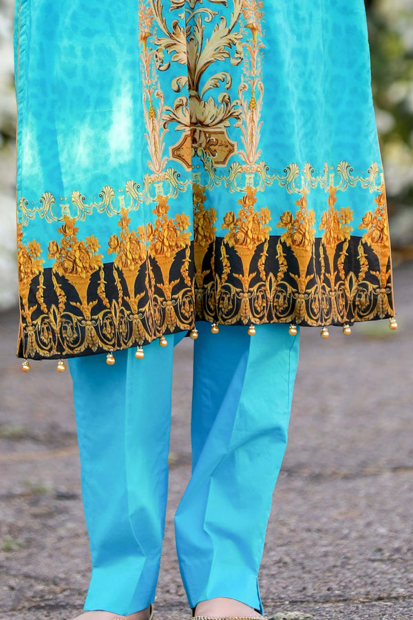 Turquoise Salwar Kameez With Print Design - Trendz & Traditionz Boutique 