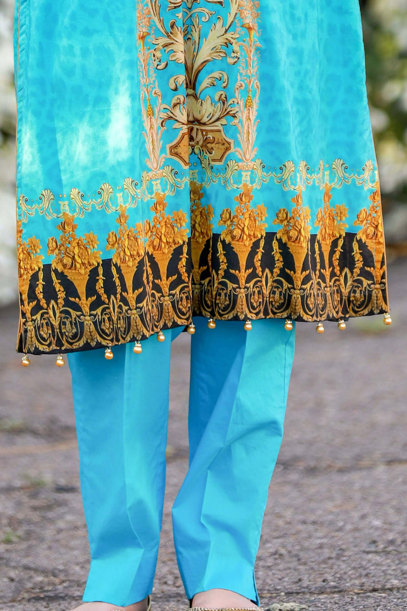 Turquoise Salwar Kameez With Print Design - Trendz & Traditionz Boutique 