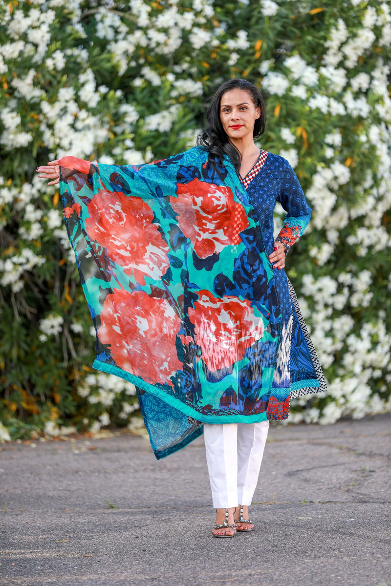 Blue Silk Salwar Kameez Suit - Trendz & Traditionz Boutique