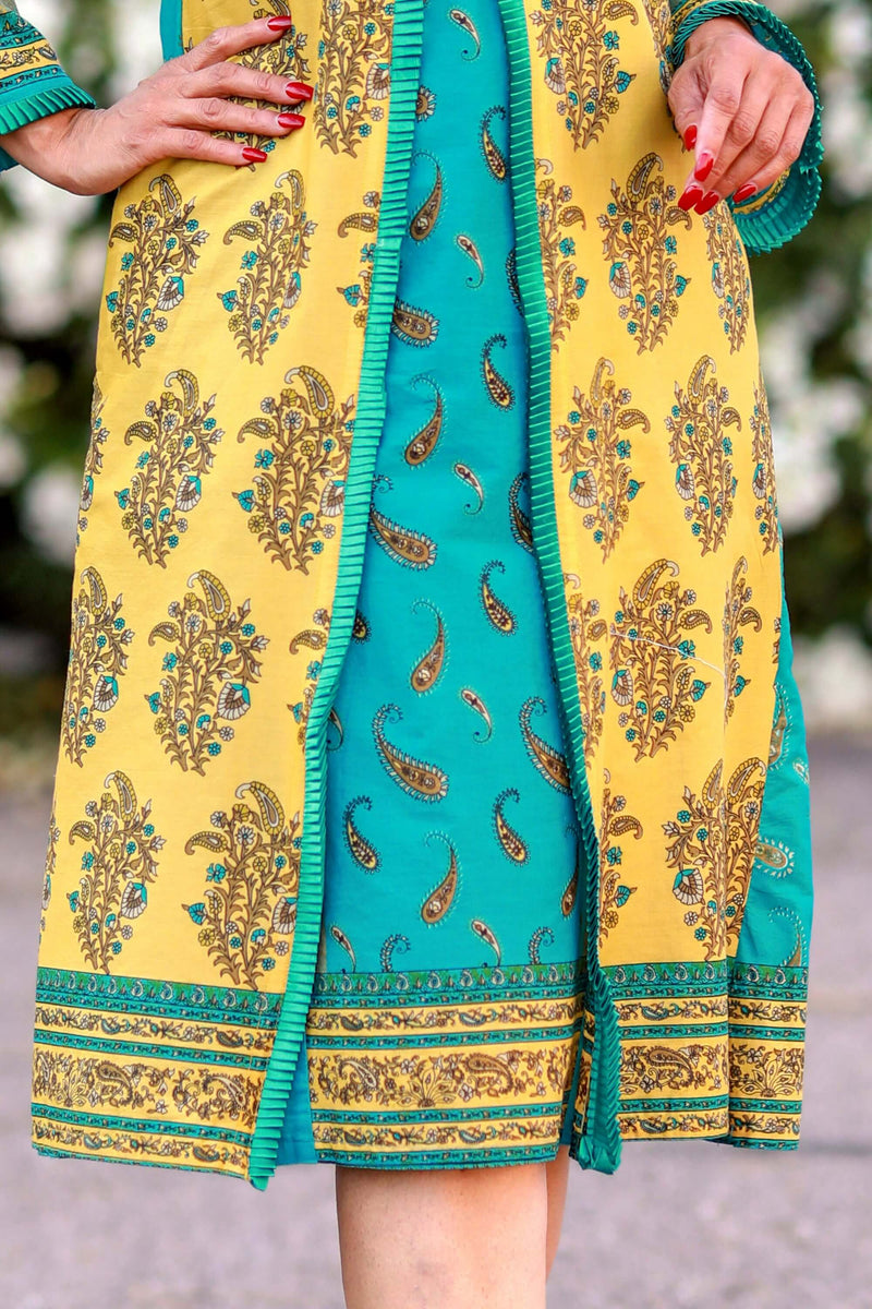 Blue and Yellow Cotton Lawn Designer Dress - Trendz & Traditionz Boutique 