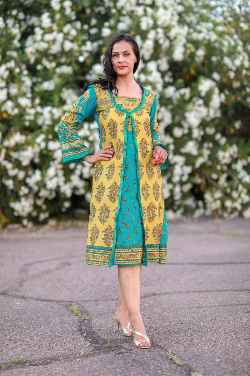 Blue and Yellow Cotton Lawn Designer Dress Trendz Traditionz Boutique TRENDZ TRADITIONZ BOUTIQUE