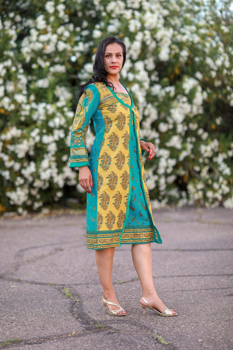 Blue and Yellow Cotton Lawn Designer Dress - Trendz & Traditionz Boutique 