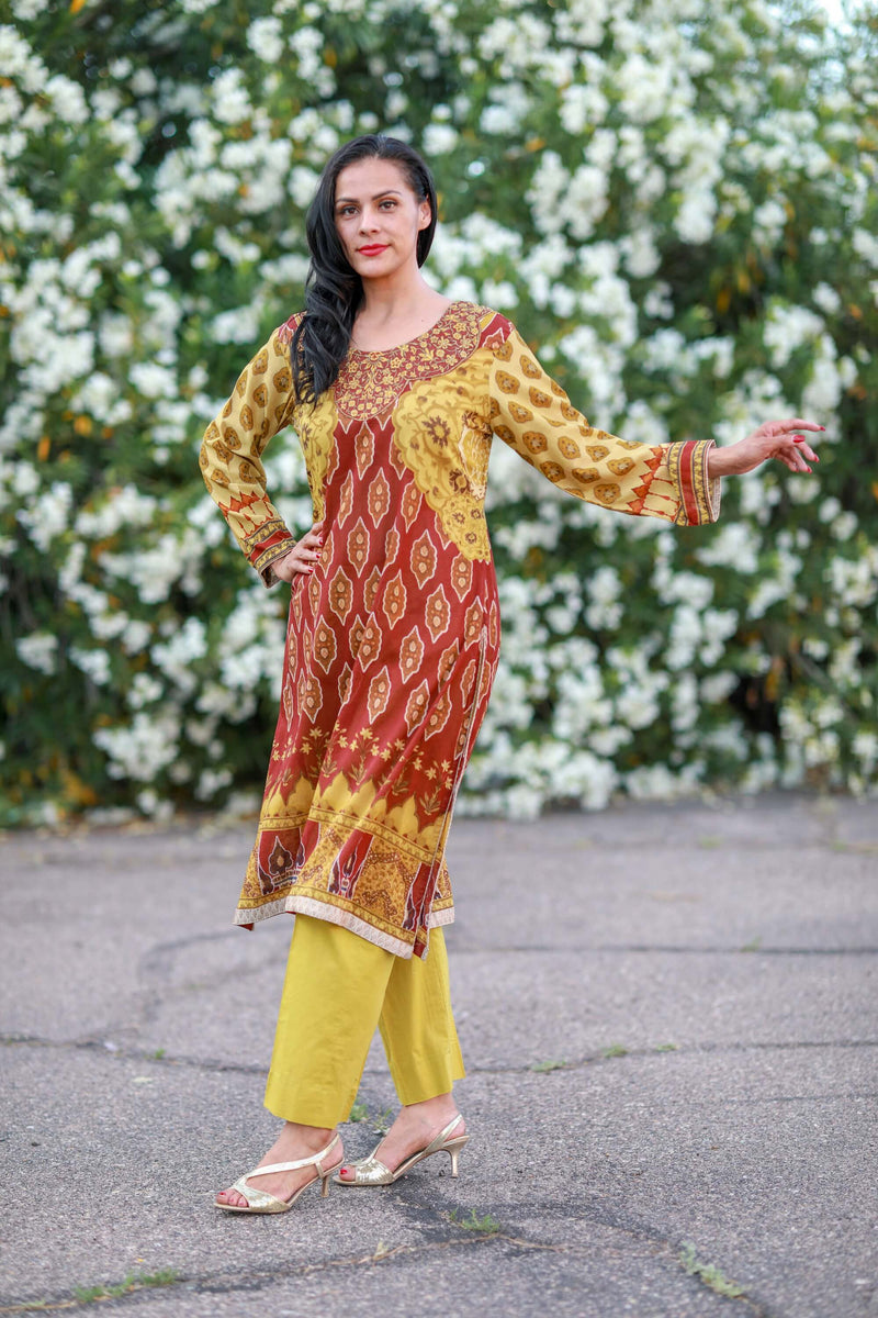 Yellow and Brown Cotton Suit - Salwar Kameez by J.J Valiya - Trendz & Traditionz Boutique 