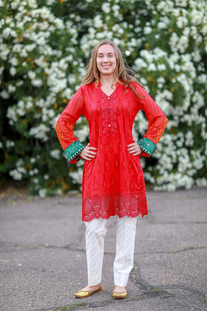 Red and Pink Lawn Suit by Maria B - Trendz & Traditionz Boutique