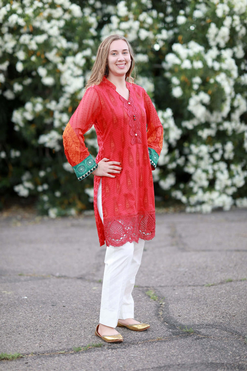 Red and Pink Lawn Suit by Maria B - Trendz & Traditionz Boutique
