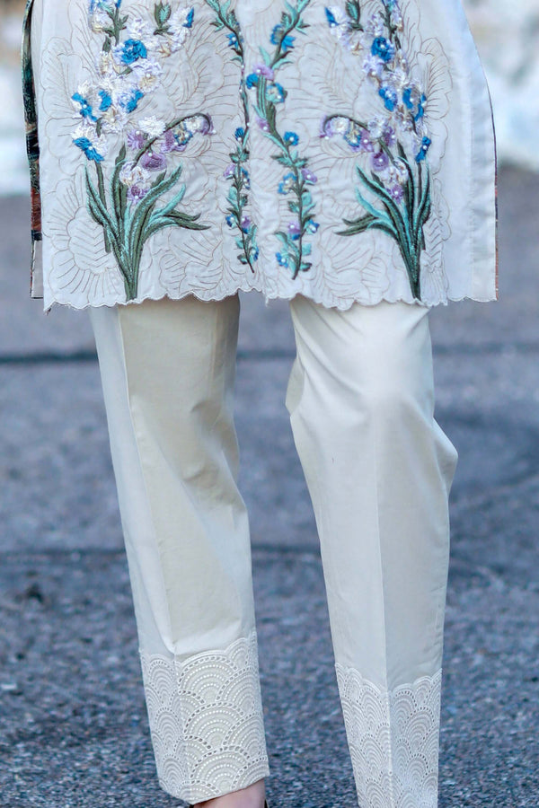 Tan Cotton Salwar Kameez Suit with Floral Embroidery - Trendz & Traditionz Boutique 