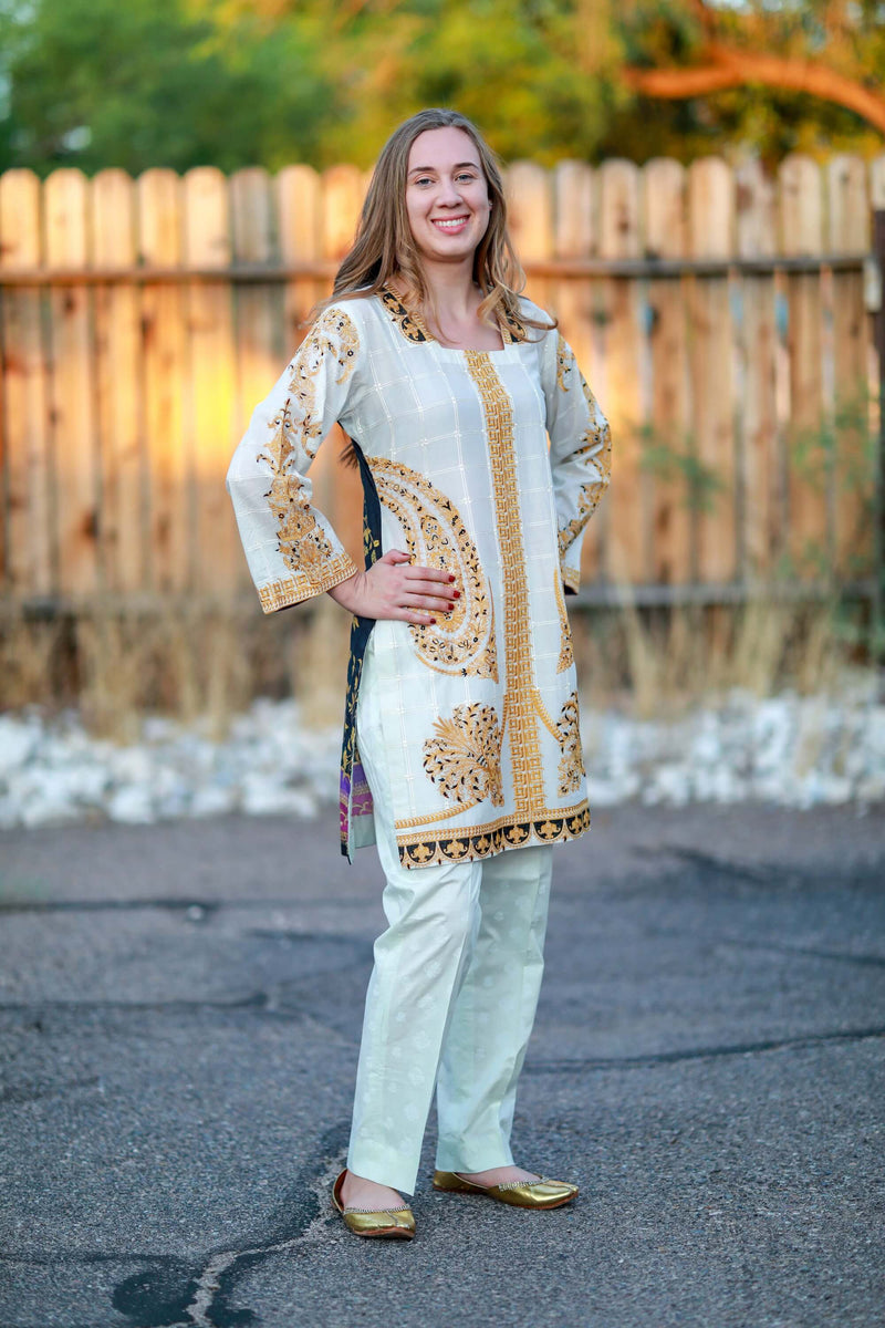 White Cotton-Lawn Suit Salwar Kameez by Elan - Trendz & Traditionz Boutique 