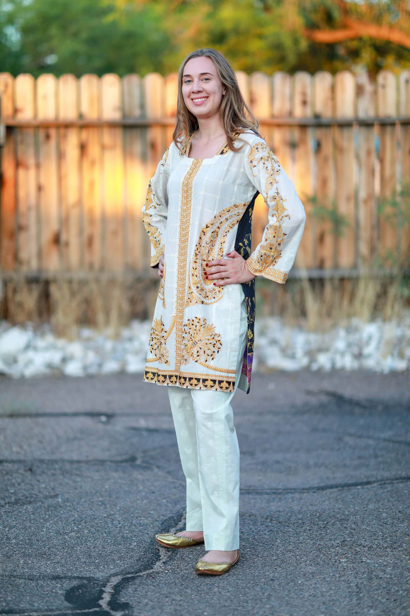 White Cotton-Lawn Suit Salwar Kameez by Elan - Trendz & Traditionz Boutique 