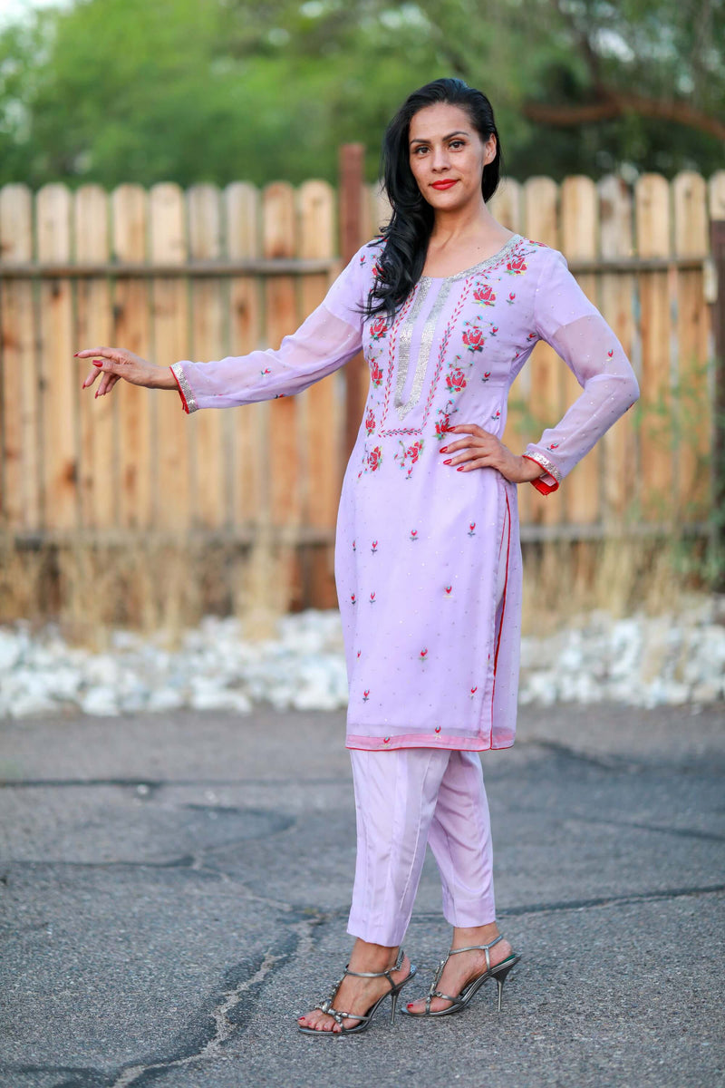 Pink Chiffon Suit-Salwar Kameez with Silk Lining  - Trendz & Traditionz Boutique 