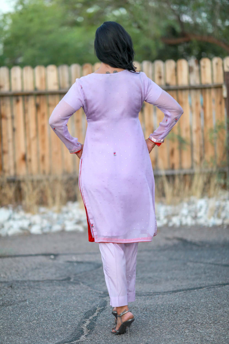 Pink Chiffon Suit-Salwar Kameez with Silk Lining  - Trendz & Traditionz Boutique 