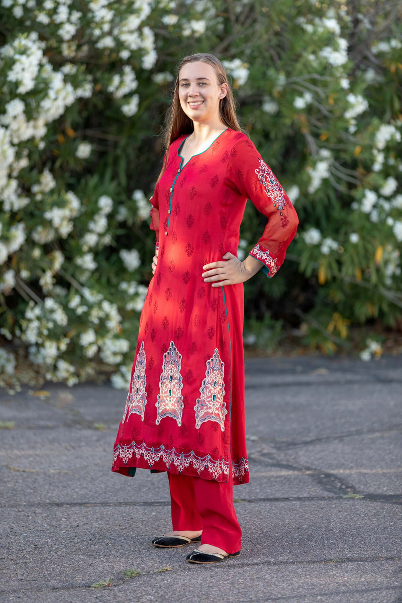 Red Chiffon Maria B. Suit- Trendz & Traditionz Boutique