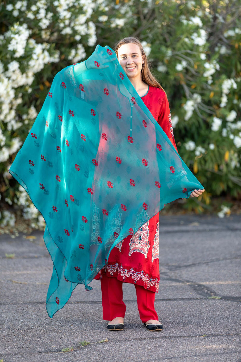 Red Chiffon Maria B. Suit- Trendz & Traditionz Boutique
