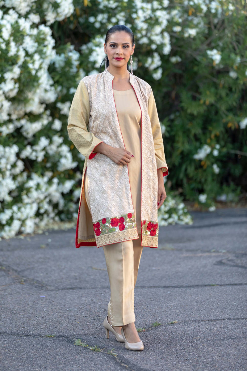 Tan Embroidery Cotton Suit- Trendz & Traditionz Boutique