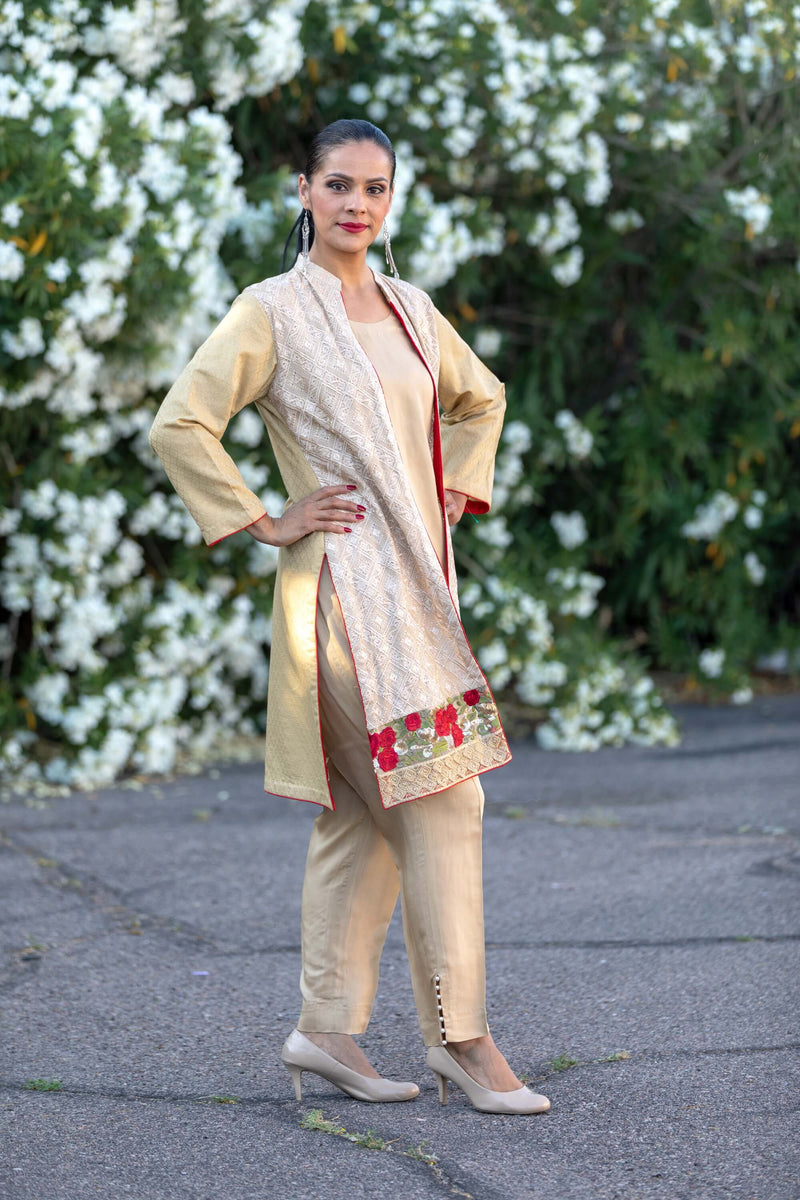 Tan Embroidery Cotton Suit- Trendz & Traditionz Boutique