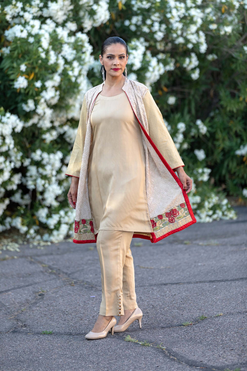 Tan Embroidery Cotton Suit- Trendz & Traditionz Boutique