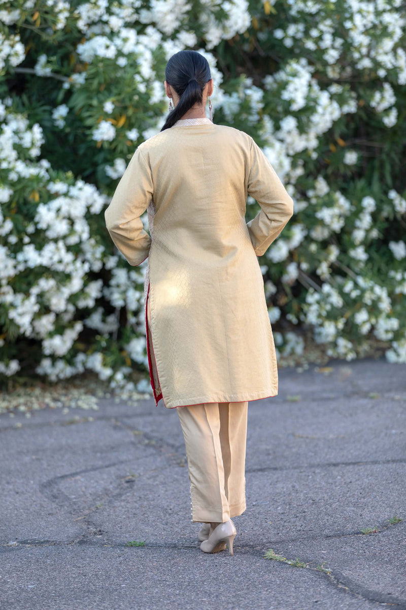 Tan Embroidery Cotton Suit- Trendz & Traditionz Boutique