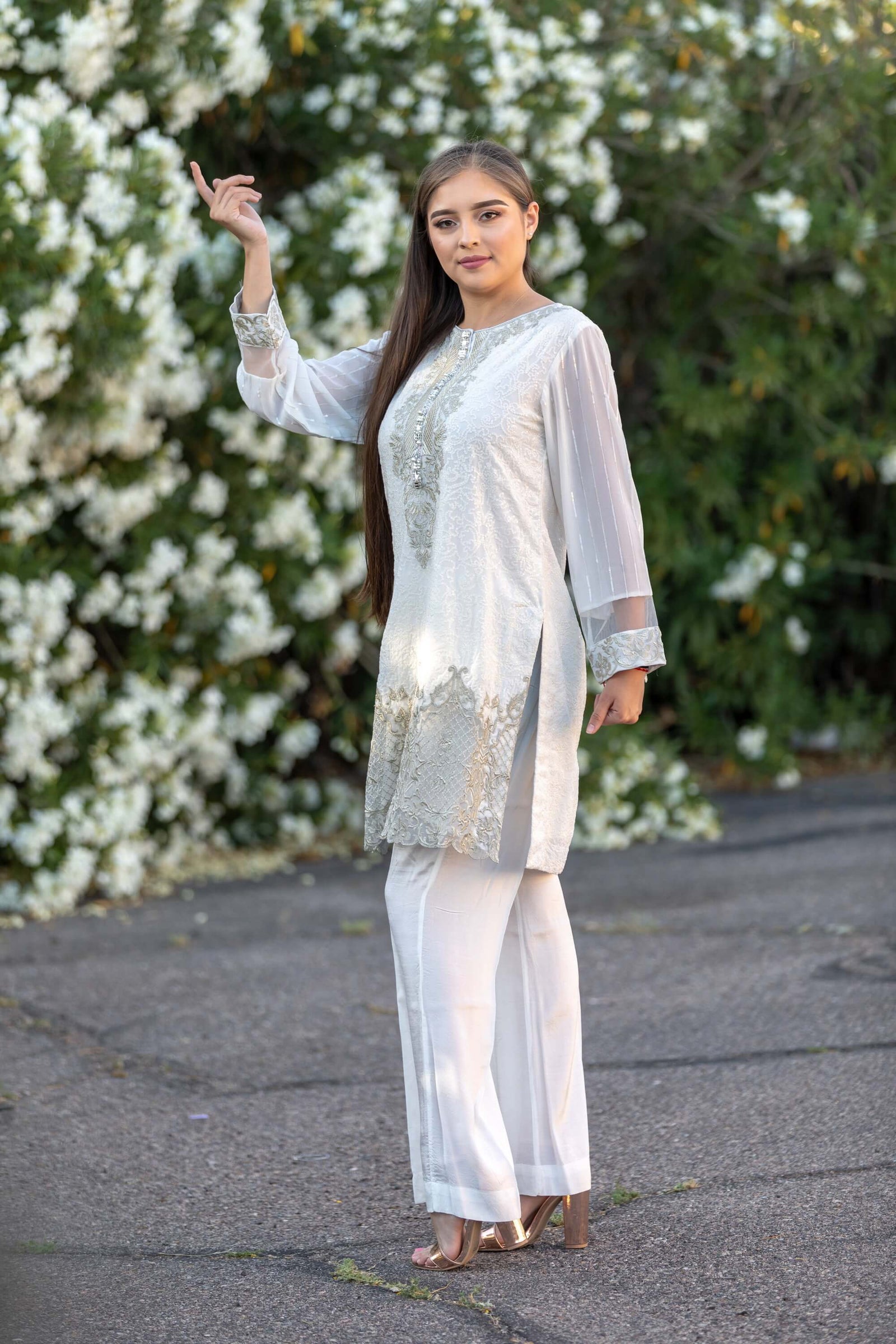 White chiffon churidar hotsell