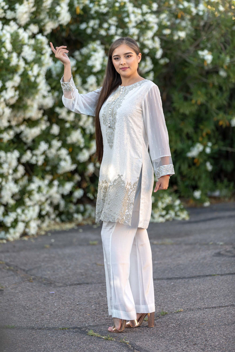 White Chiffon Salwar Kameez Suit - Trendz & Traditionz Boutique