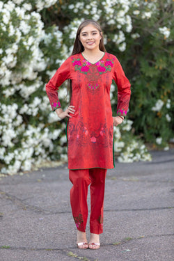 Red Chiffon Salwar Kameez Suit- Trendz & Traditionz Boutique