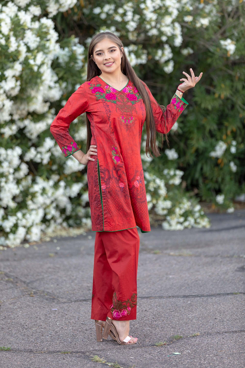 Red Chiffon Salwar Kameez Suit- Trendz & Traditionz Boutique