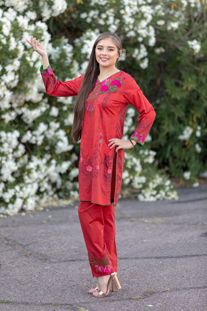 Red Chiffon Salwar Kameez Suit- Trendz & Traditionz Boutique