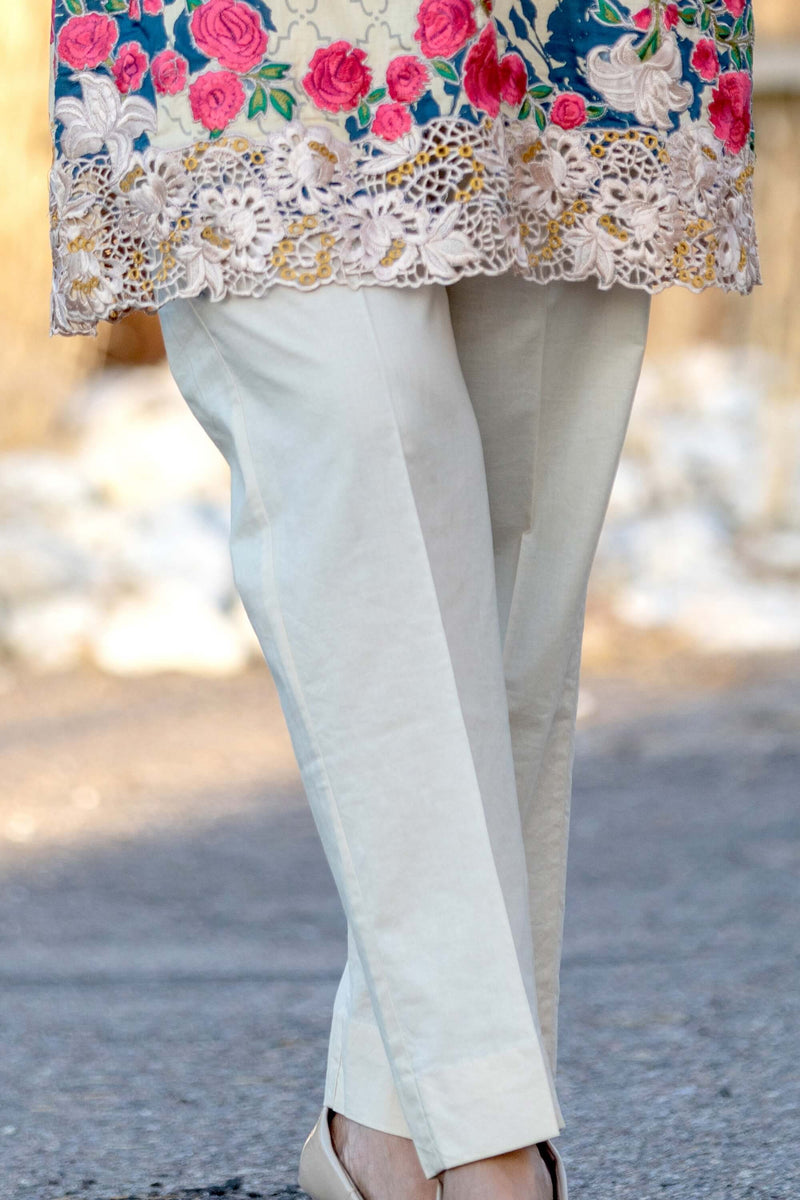 Floral Chiffon Suit With Beige Pants - Trendz & Traditionz Boutique