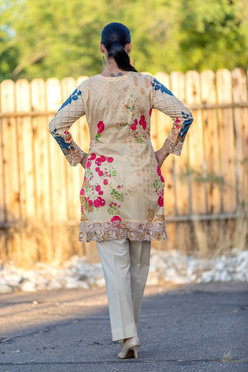 Floral Chiffon Suit With Beige Pants - Trendz & Traditionz Boutique